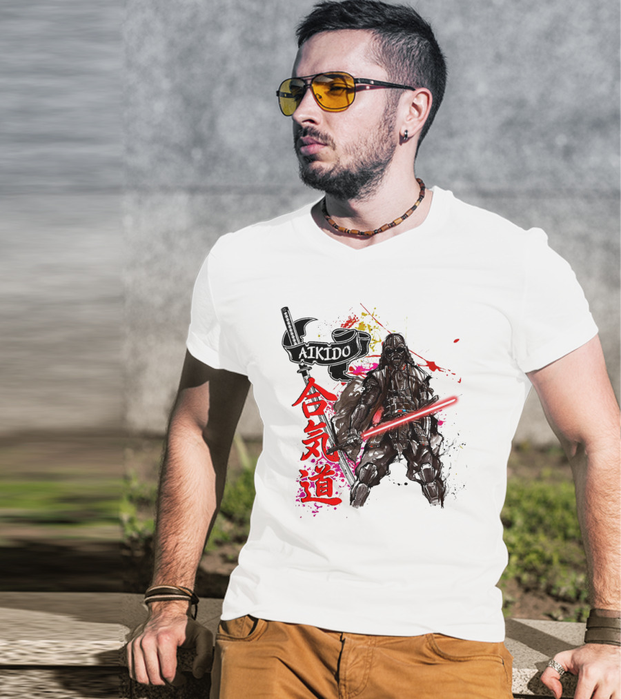Aikido Samurai Darth Vader Star Wars Lightsaber Fusion T-Shirt