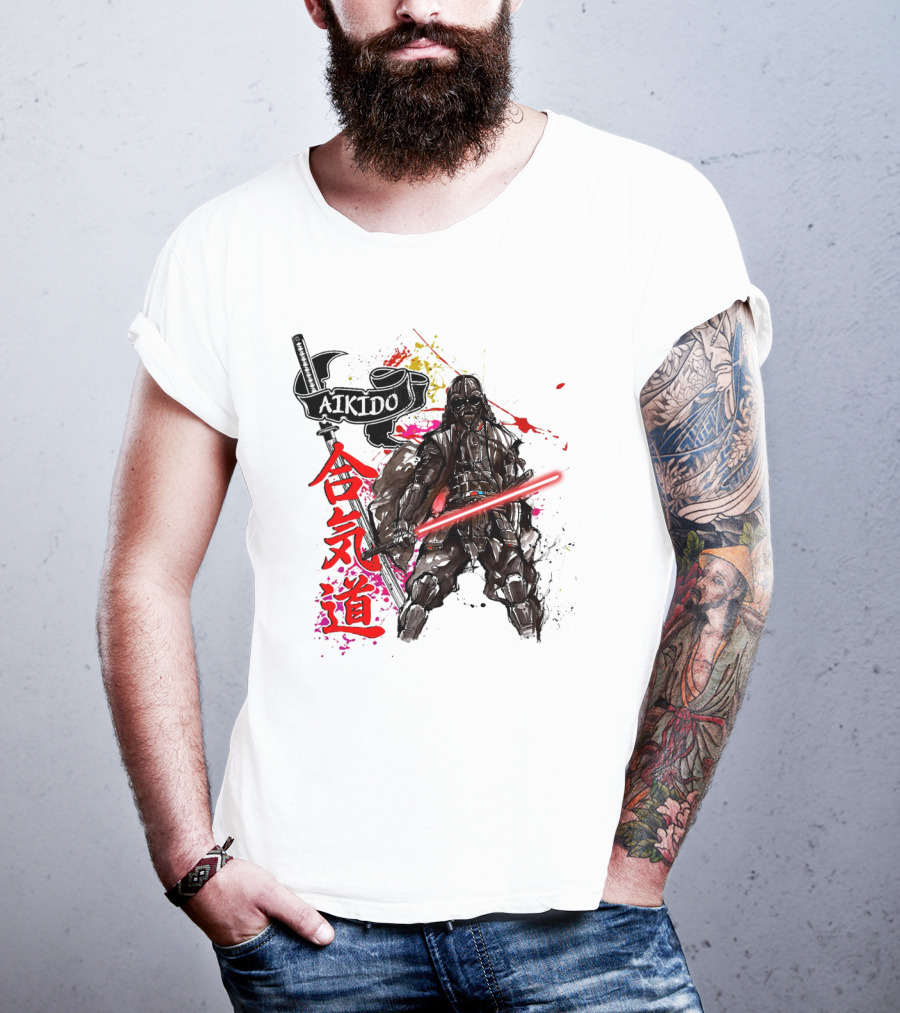 Aikido Samurai Darth Vader Star Wars Lightsaber Fusion T-Shirt
