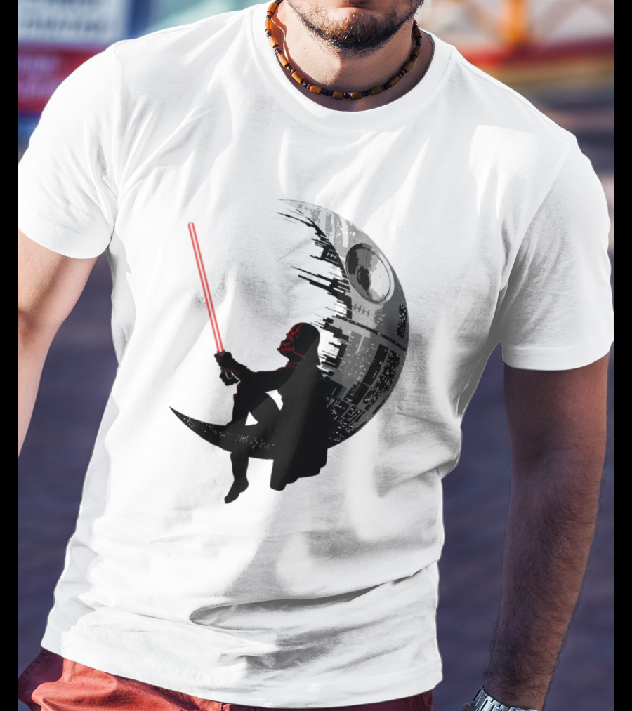 Sitting Darth Vader Death Star Moon Silhouette Star Wars T-Shirt