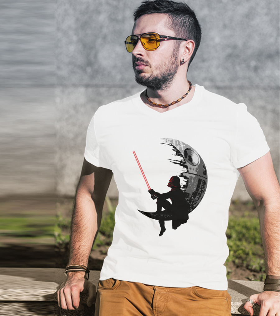 Sitting Darth Vader Death Star Moon Silhouette Star Wars T-Shirt