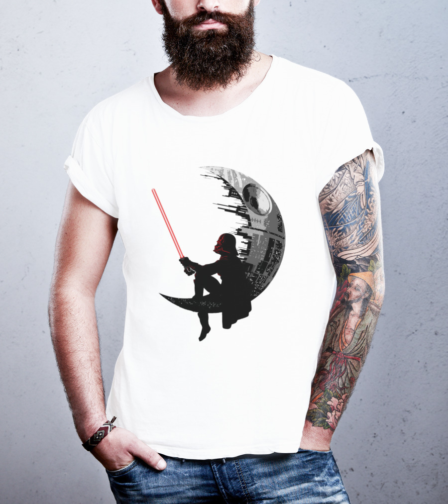 Sitting Darth Vader Death Star Moon Silhouette Star Wars T-Shirt