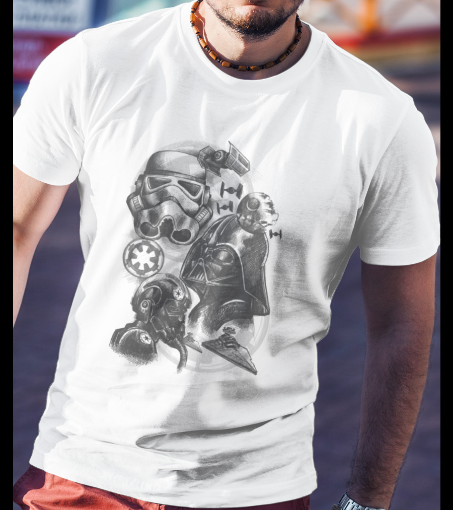 Darth Vader Stormtrooper Tie Fighter Star Wars Sketch T-Shirt