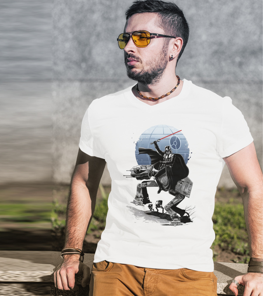 To The War Sumie Japanese Style Darth Vader On AT-AT Star Wars Death Star Background T-Shirt