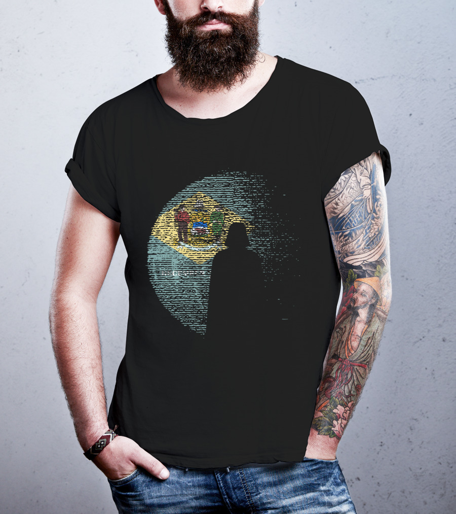 Vader Silhouette Over Delaware State Flag T-Shirt