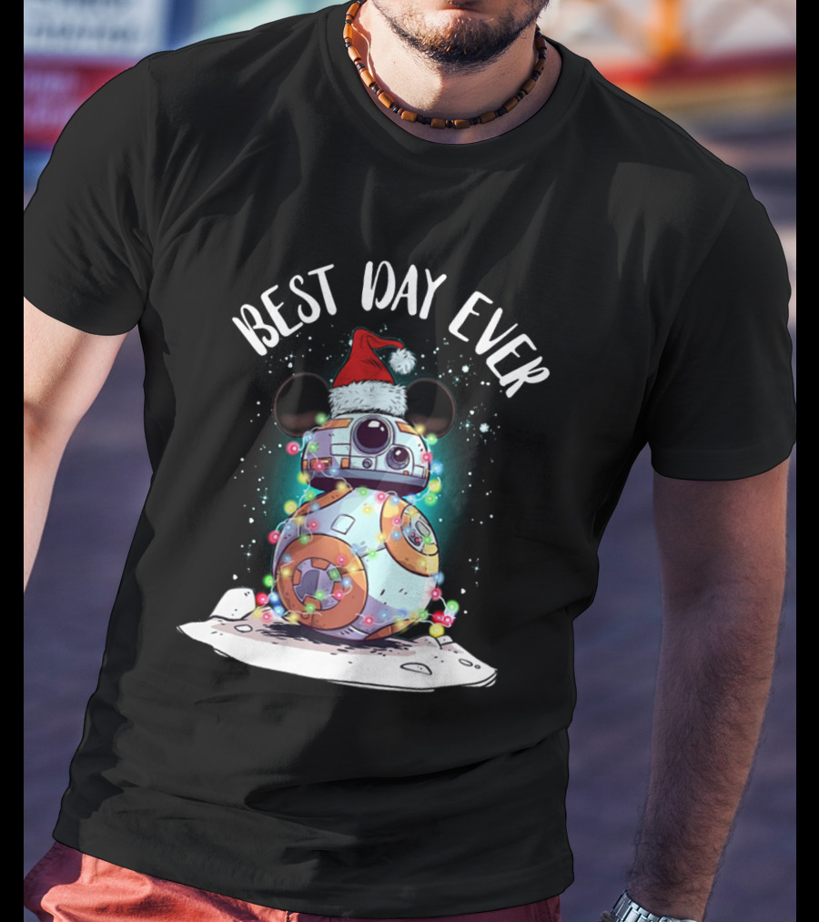 Best Day Ever BB 8 Droid Star Wars Santa Hat Mickey Ears Holiday Lights T-Shirt