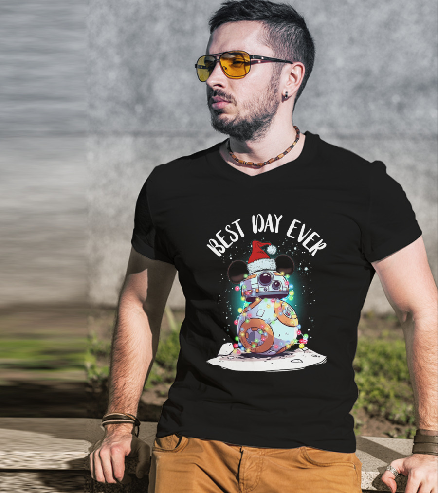Best Day Ever BB 8 Droid Star Wars Santa Hat Mickey Ears Holiday Lights T-Shirt