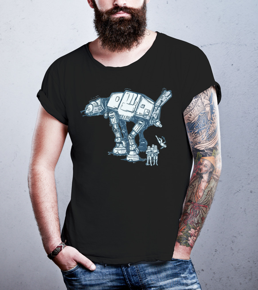 Funny AT AT Star Wars Droids With Stormtroopers And Imperial Walker T-Shirt