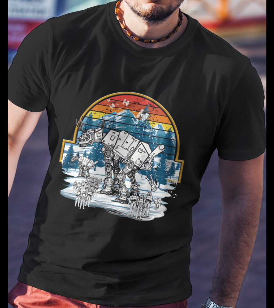 Retro Vintage AT AT Droids Star Wars Hoth Battle Sunset Scene T-Shirt