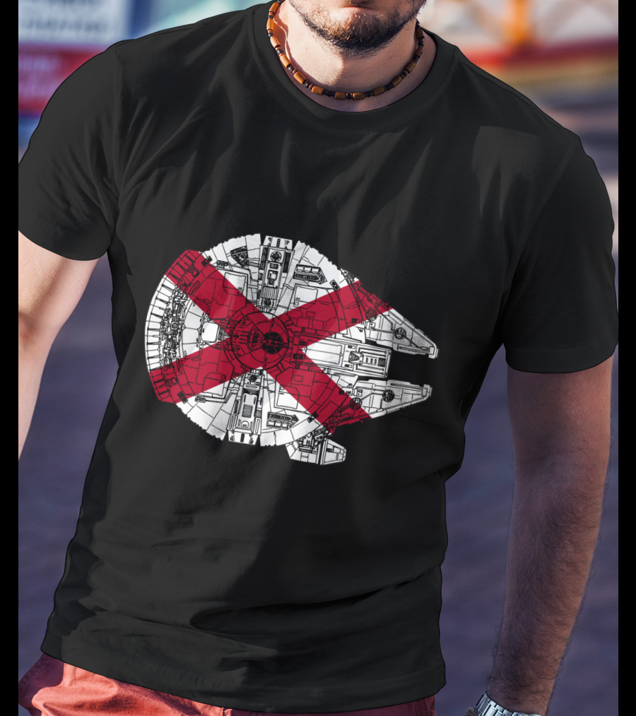 Alabama Flag Overlaid On The Millennium Falcon T-Shirt