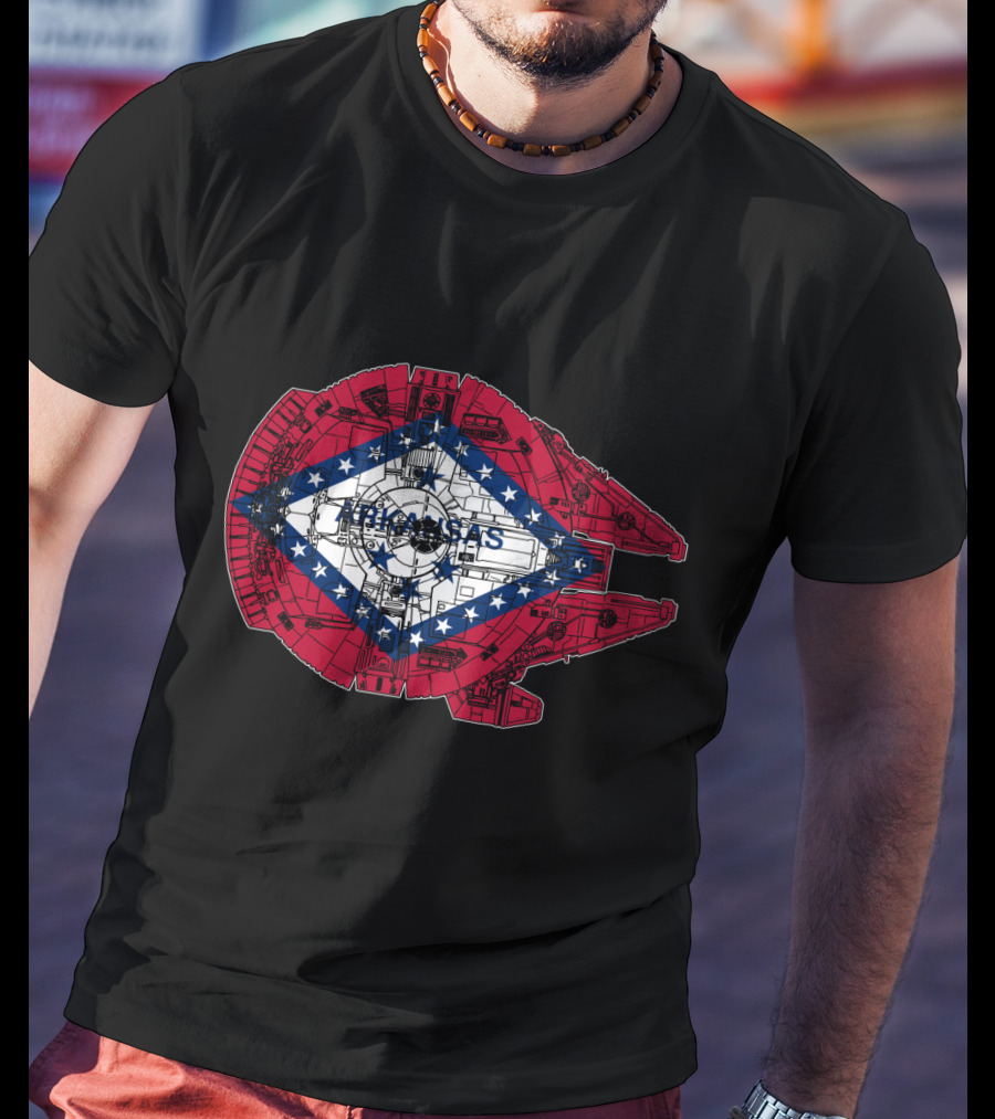 Arkansas Flag Overlaid On Millennium Falcon T-Shirt