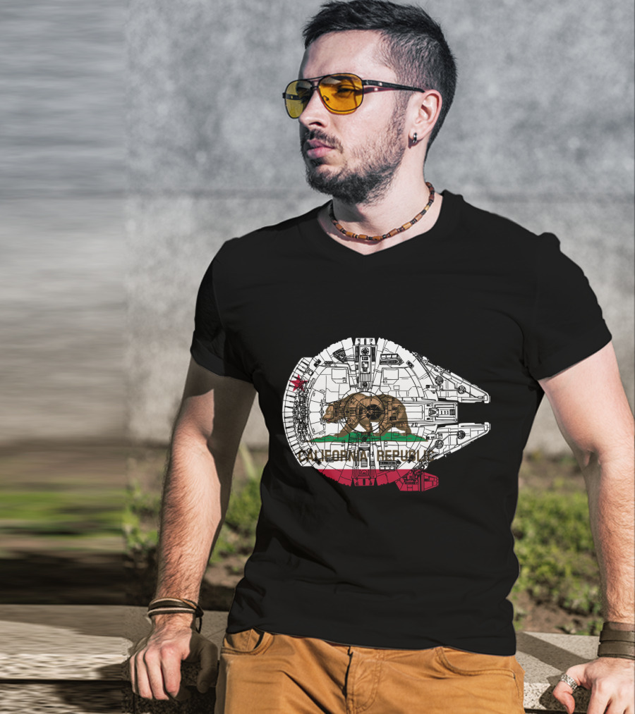 California Republic Bear And The Millennium Falcon Overlap T-Shirt