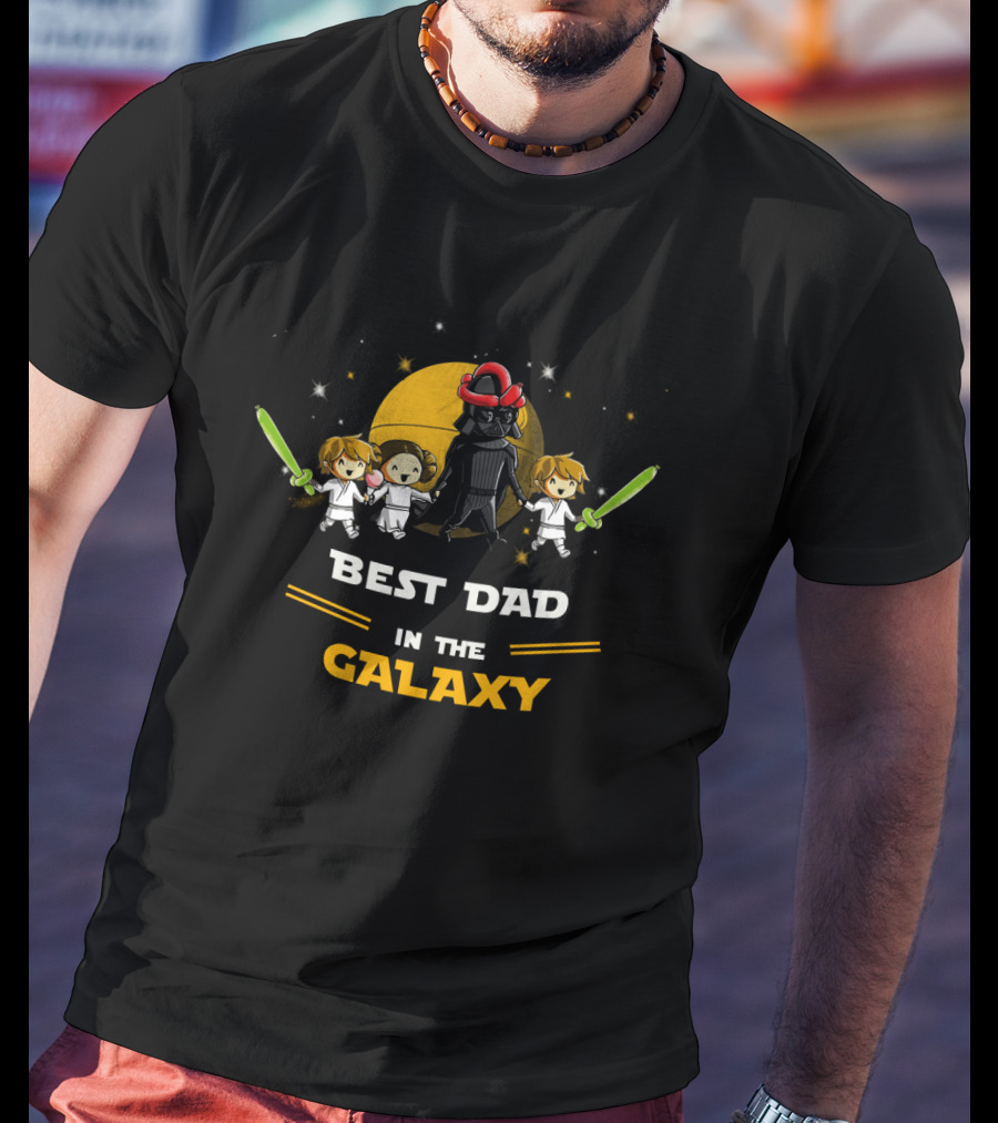 Best Dad In The Galaxy Two Sons One Daughter Father's Day Star Wars T-Shirt
