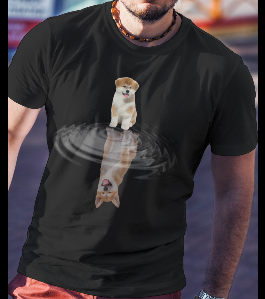 Akita Mirror Reflection With Puppy And Water Surface T-Shirt