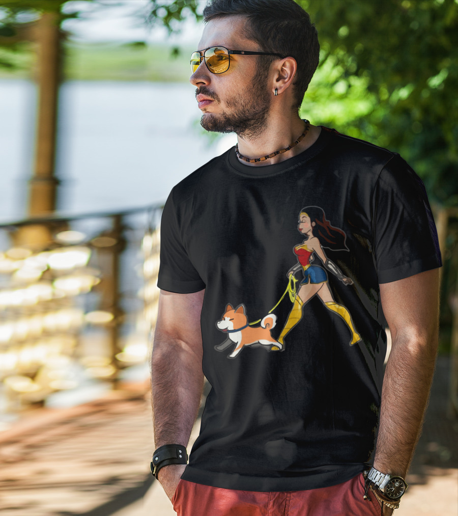 Walk With Akita Woman In Wonder T-Shirt
