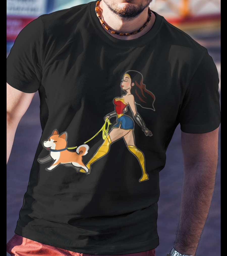 Walk With Akita Woman In Wonder T-Shirt
