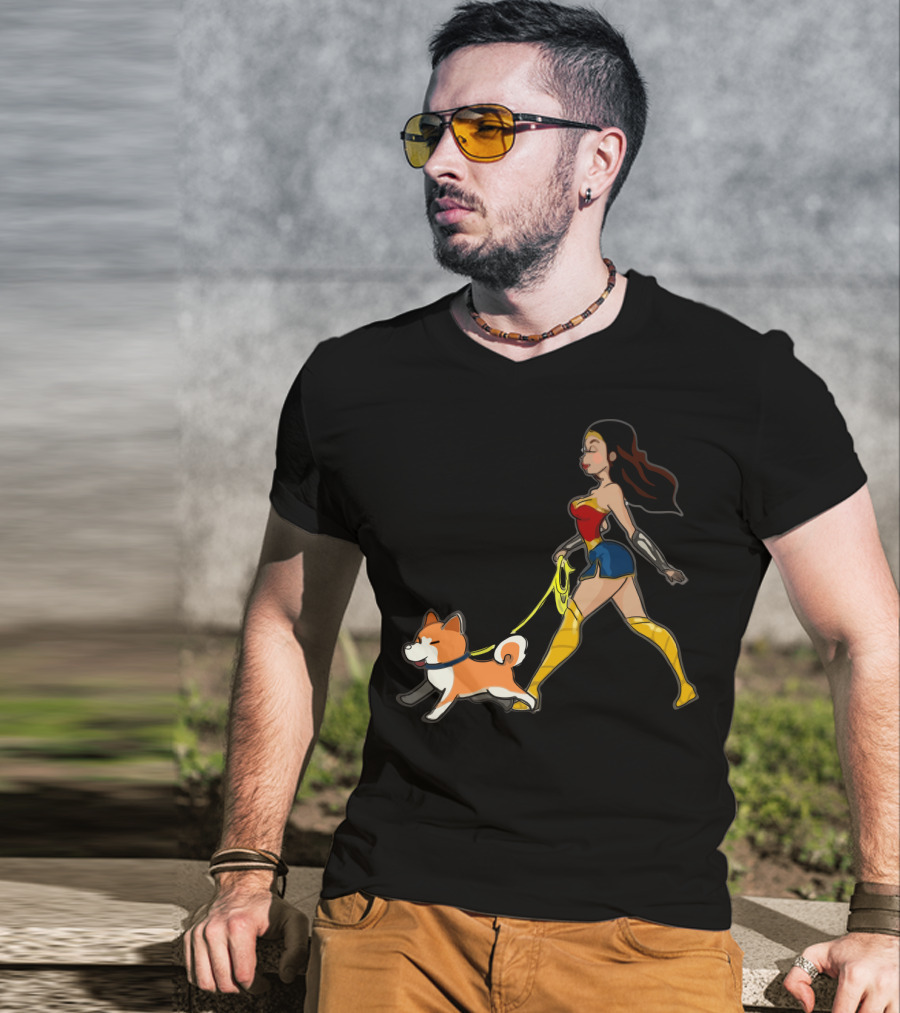 Walk With Akita Woman In Wonder T-Shirt