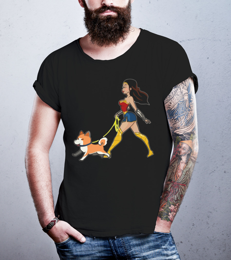 Walk With Akita Woman In Wonder T-Shirt