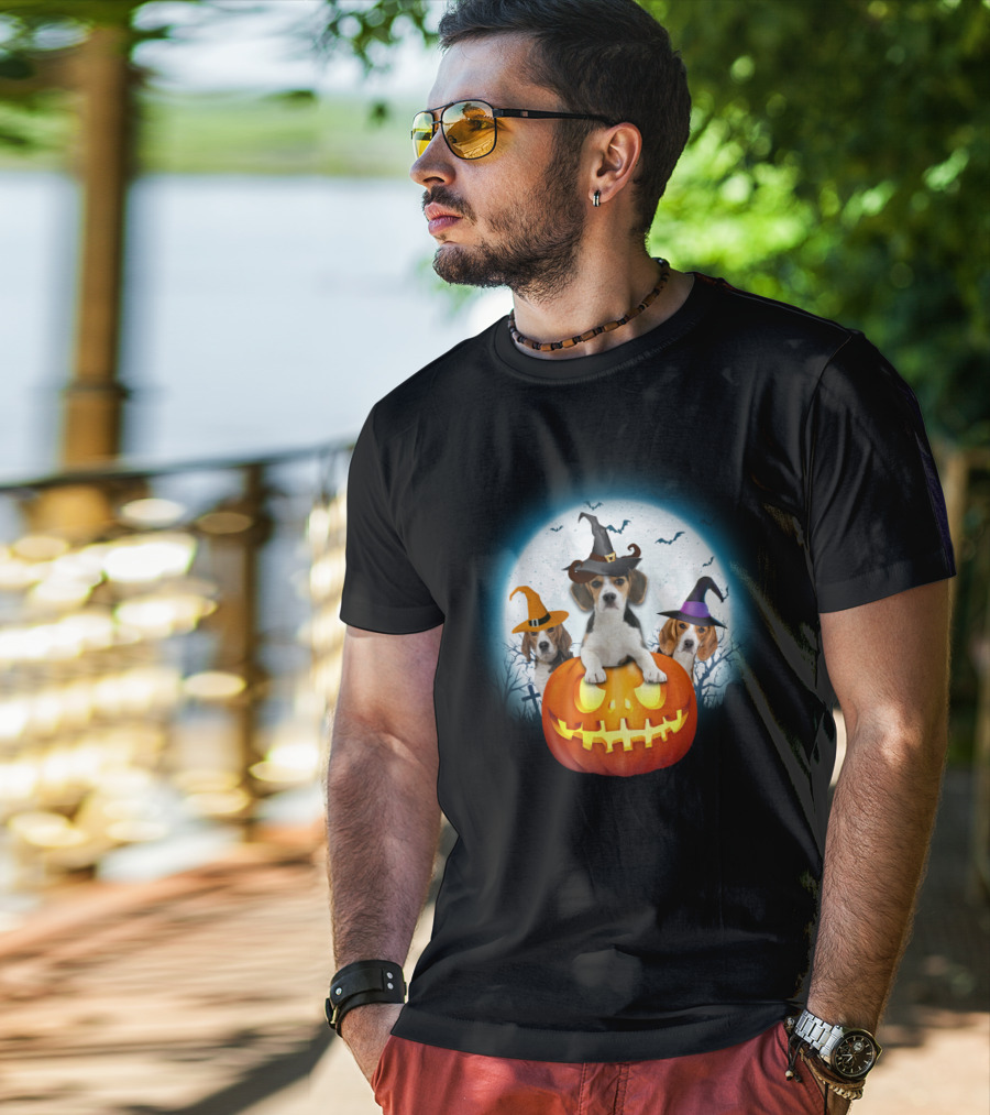 Beagle Pumpkin Halloween Witch Trio T-Shirt