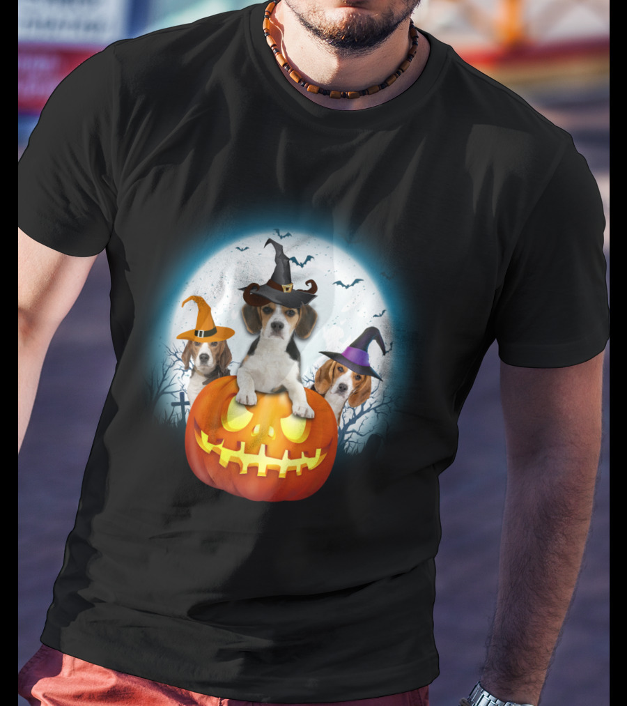 Beagle Pumpkin Halloween Witch Trio T-Shirt