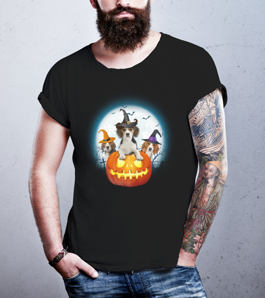 Beagle Pumpkin Halloween Witch Trio T-Shirt