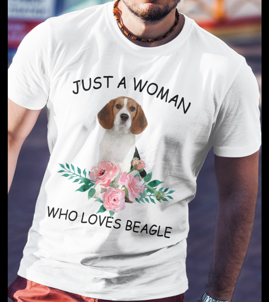 Just A Woman Who Loves Beagle With Pink Flowers T-Shirt