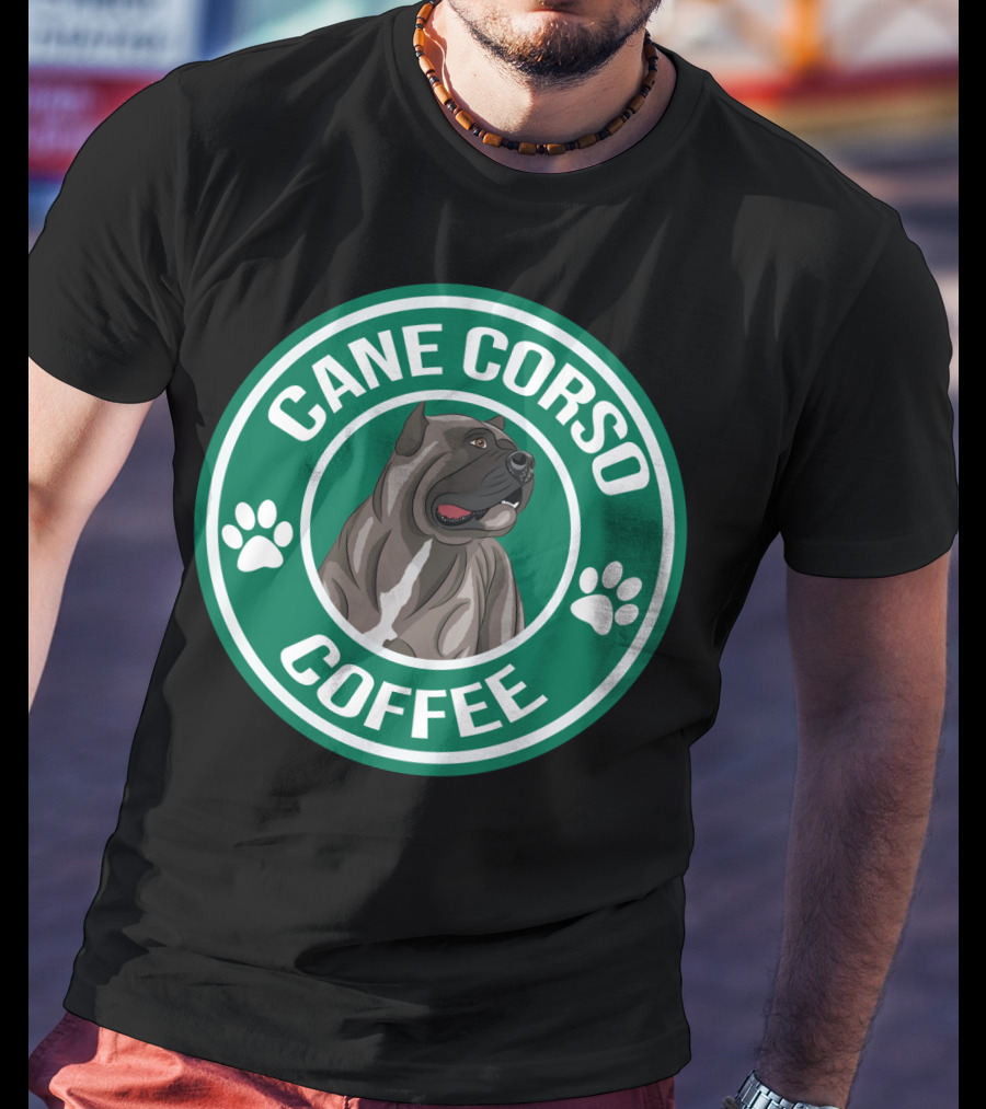 Cane Corso Coffee Dog Emblem Paw Prints T-Shirt