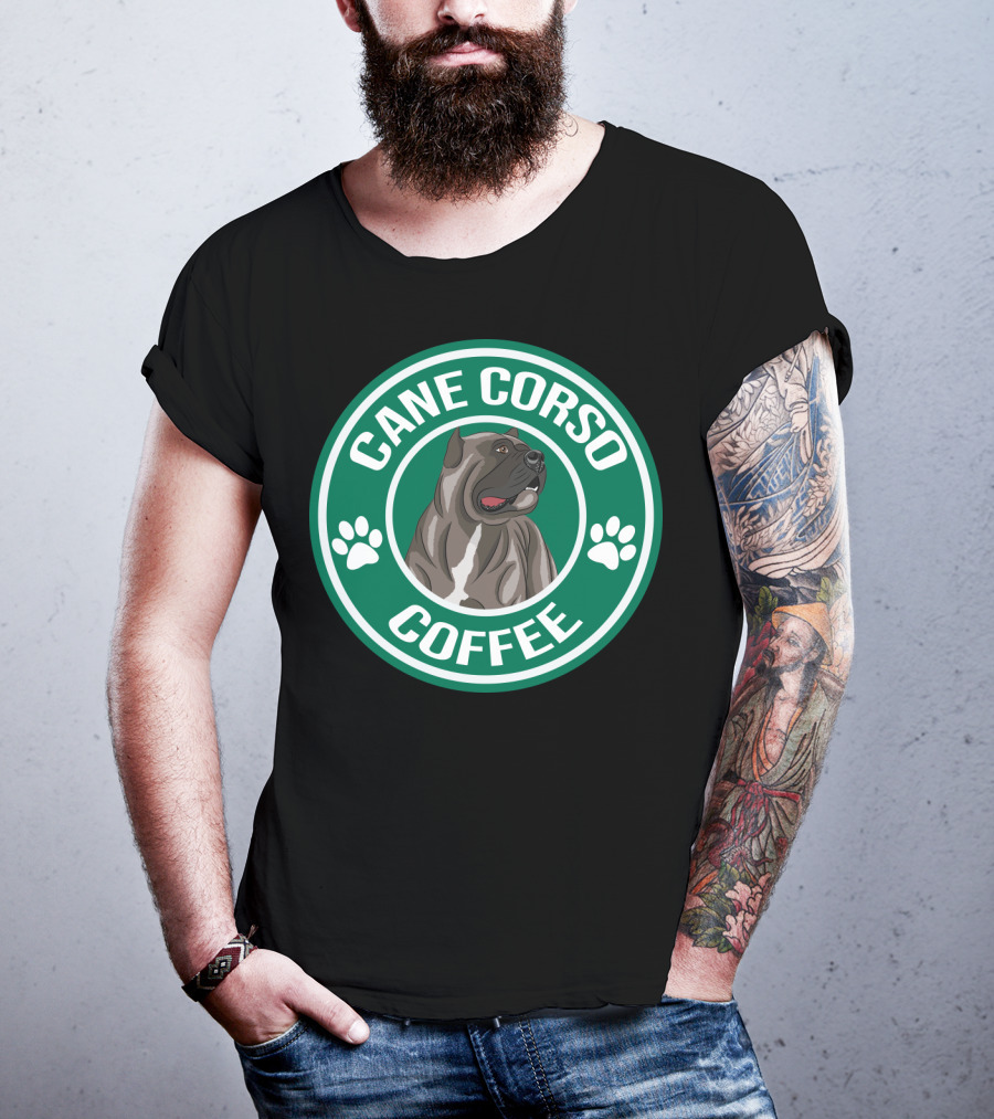 Cane Corso Coffee Dog Emblem Paw Prints T-Shirt
