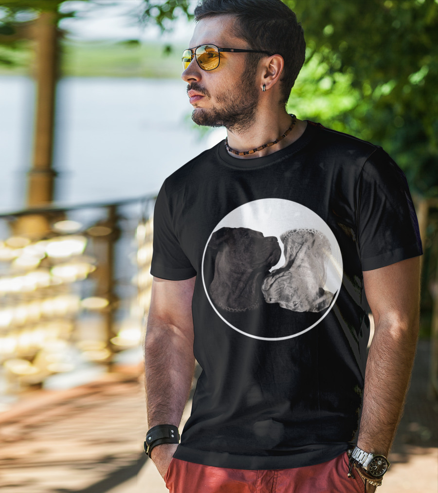 Cane Corso Yin Yang Circle With Black And White Dog Heads T-Shirt