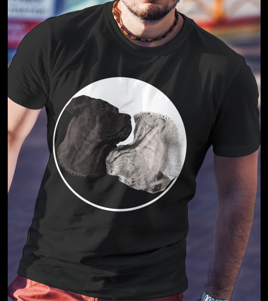 Cane Corso Yin Yang Circle With Black And White Dog Heads T-Shirt