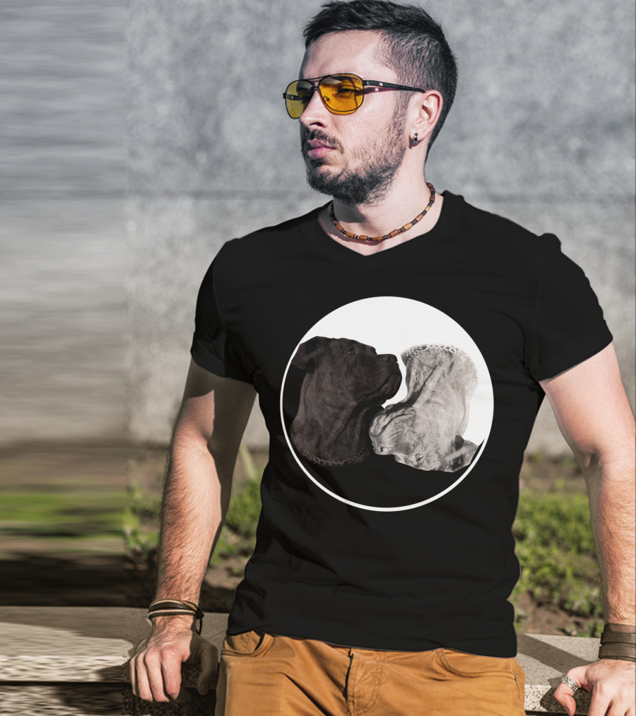 Cane Corso Yin Yang Circle With Black And White Dog Heads T-Shirt