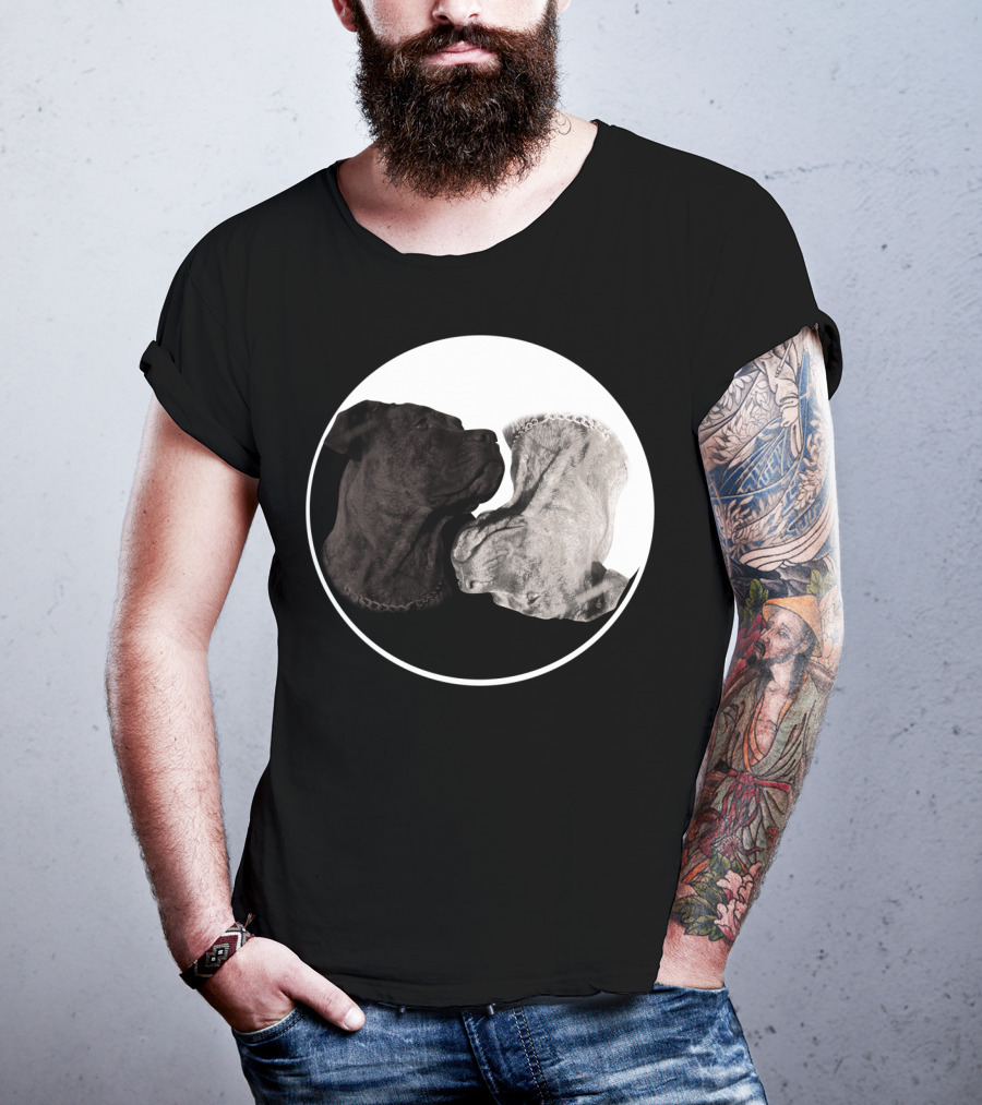 Cane Corso Yin Yang Circle With Black And White Dog Heads T-Shirt