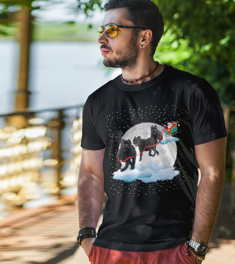 Santa Rides Cane Corso Sleigh With Full Moon And Snowflakes T-Shirt
