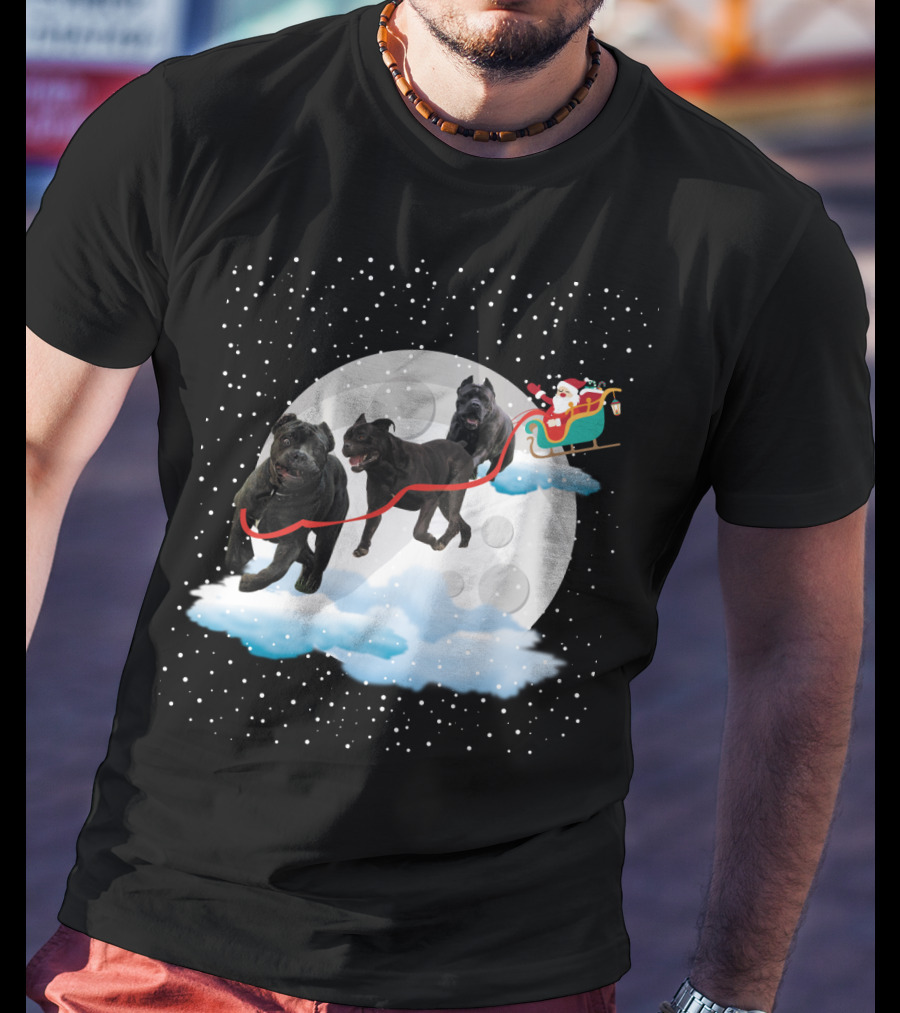 Santa Rides Cane Corso Sleigh With Full Moon And Snowflakes T-Shirt