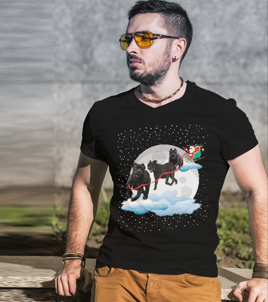 Santa Rides Cane Corso Sleigh With Full Moon And Snowflakes T-Shirt