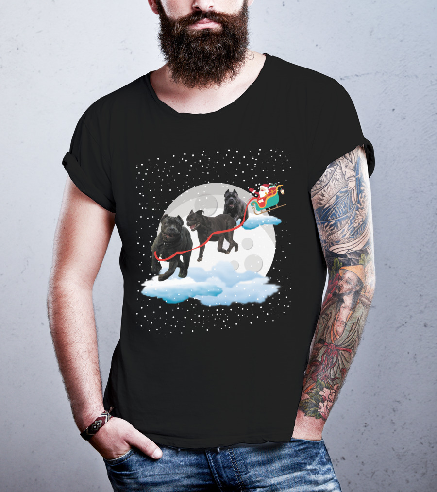 Santa Rides Cane Corso Sleigh With Full Moon And Snowflakes T-Shirt