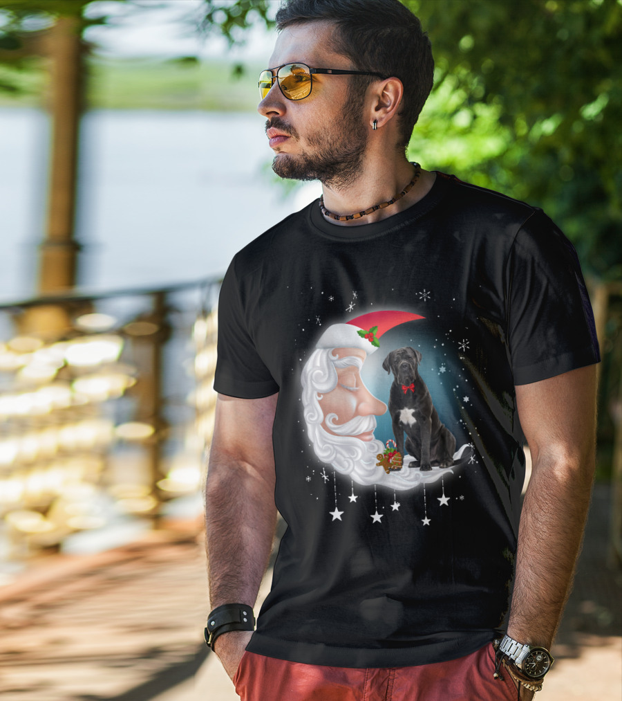 Santa Crescent Moon Cane Corso With Stars And Snowflakes T-Shirt