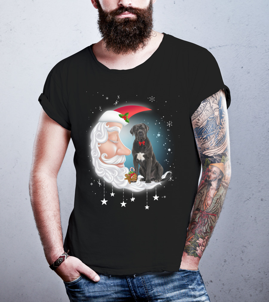 Santa Crescent Moon Cane Corso With Stars And Snowflakes T-Shirt
