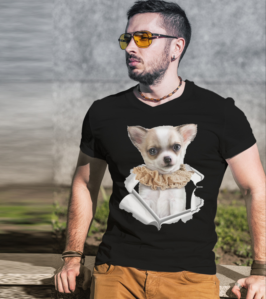 Chihuahua 3D Peek Out Frill Collar T-Shirt