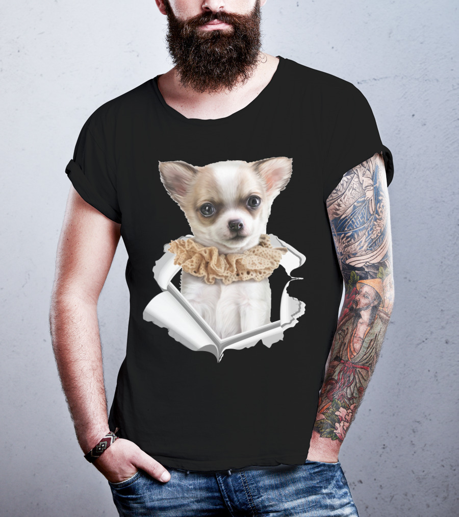 Chihuahua 3D Peek Out Frill Collar T-Shirt