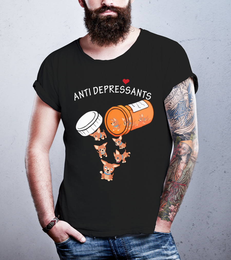 Chihuahua Anti Depressants Cute Pill Bottle Heart T-Shirt