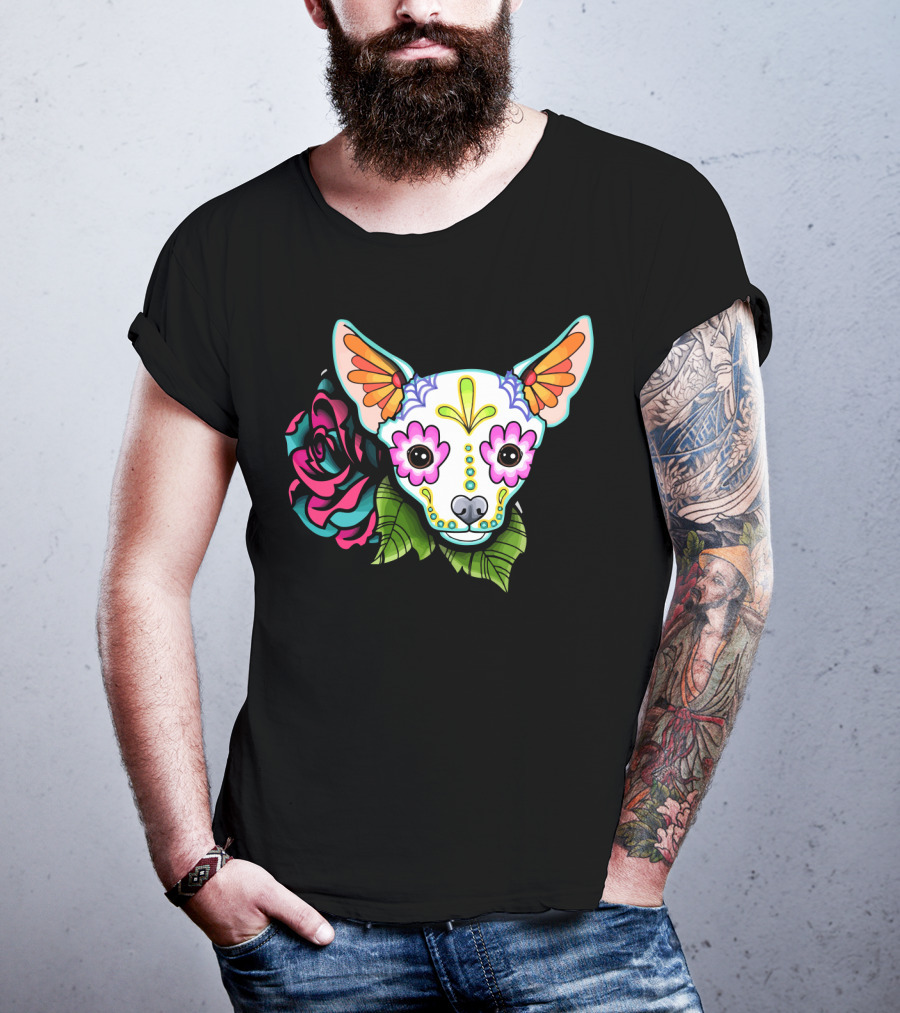 Dead Chihuahua Neon Sugar Skull Rose T-Shirt