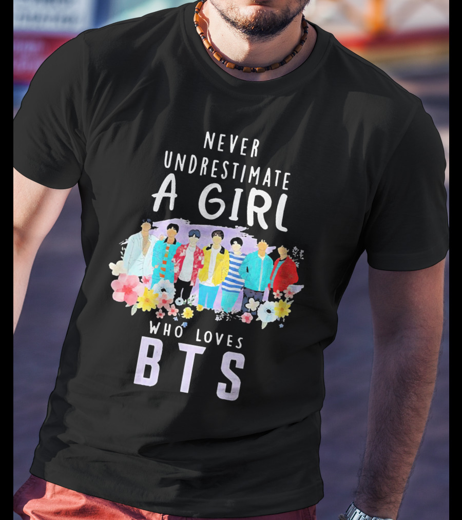 Never Underestimate A Girl Who Loves BTS Floral Watercolor Band T-Shirt