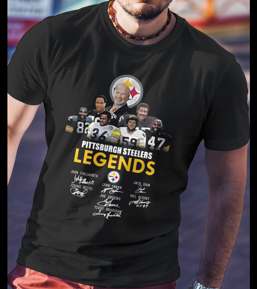 Pittsburgh Steelers Legends John Stallworth Lynn Swann Jerome Bettis Joe Greene Terry Bradshaw Jack Ham Mel Blount Signatures T-Shirt