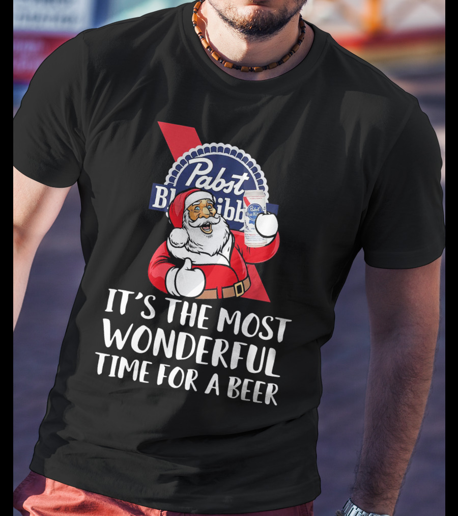 Pabst Blue Ribbon Santa It's The Most Wonderful Time For A Beer T-Shirt