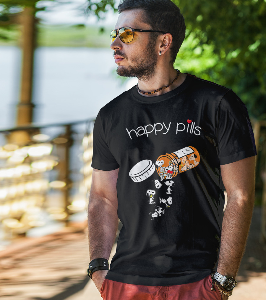 Snoopy Happy Pills Peanuts Characters Fun Capsule Playful T-Shirt