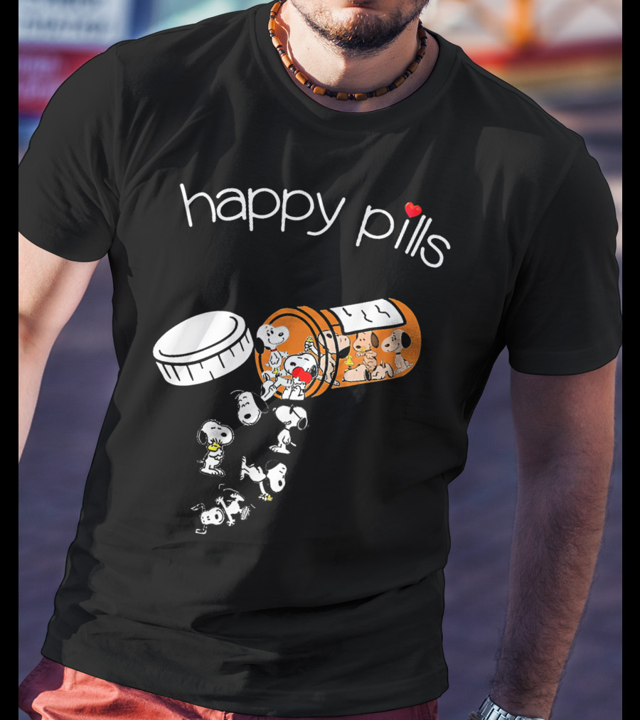 Snoopy Happy Pills Peanuts Characters Fun Capsule Playful T-Shirt