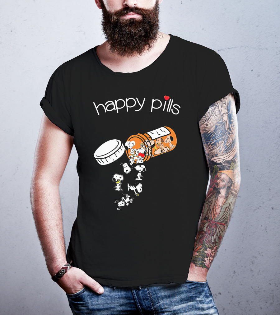 Snoopy Happy Pills Peanuts Characters Fun Capsule Playful T-Shirt