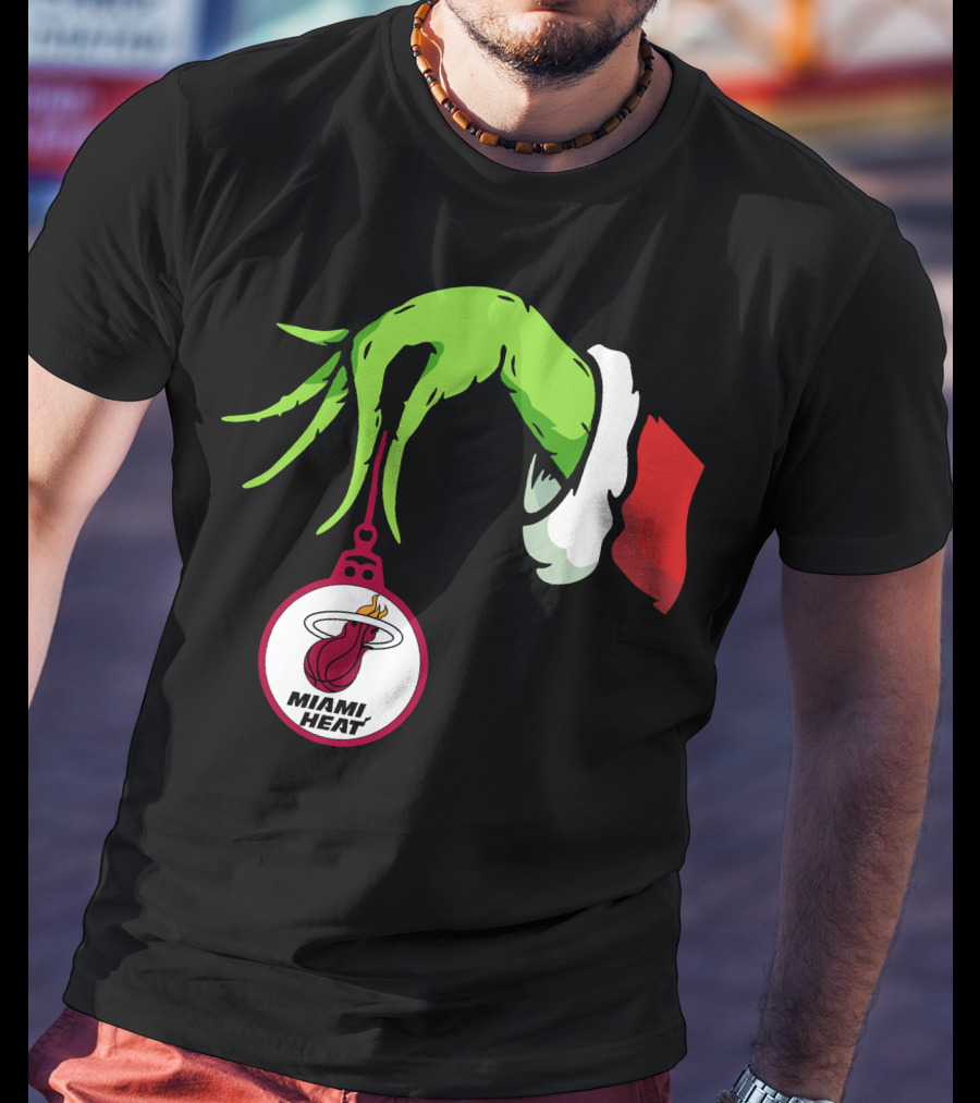 Grinch Hand With Miami Heat Ornament Holiday Sports T-Shirt