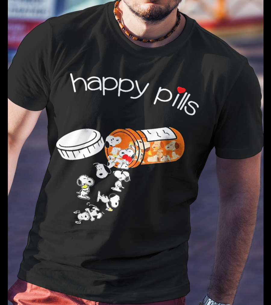 Happy Pills Peanuts Snoopy Prescription Bottle T-Shirt