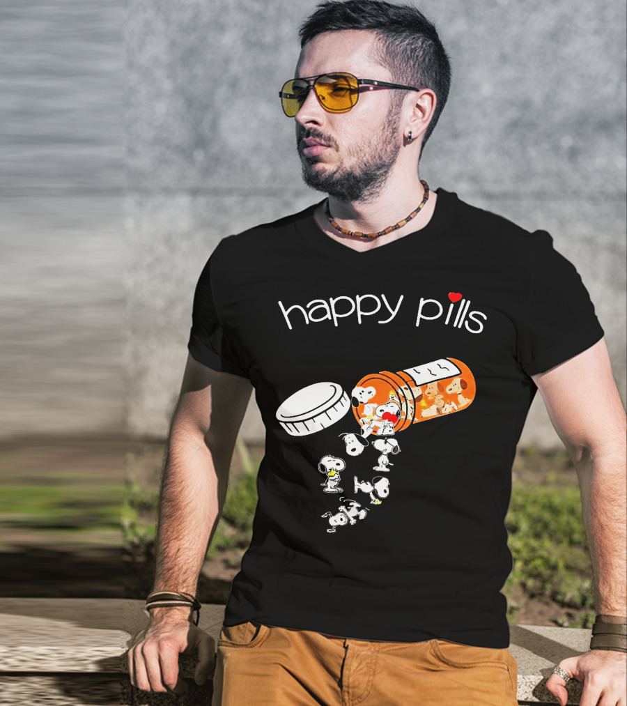 Happy Pills Peanuts Snoopy Prescription Bottle T-Shirt